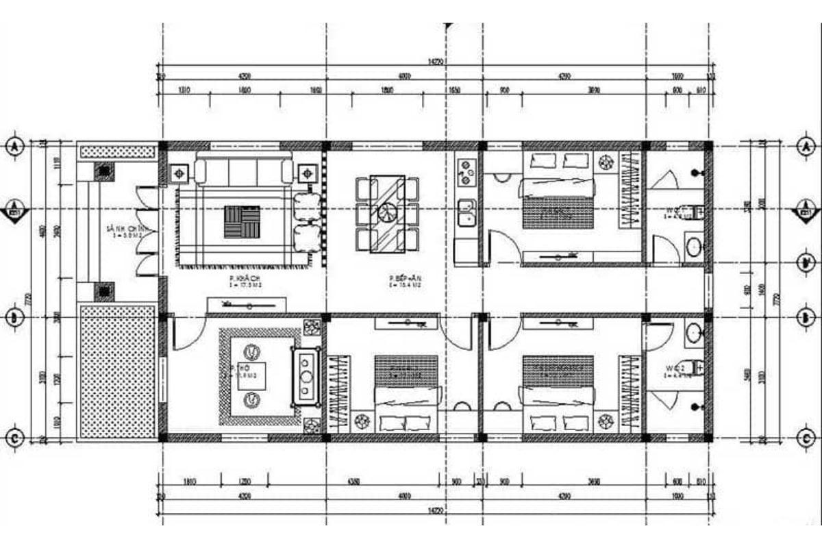 Bản vẽ nhà cấp 4 3 phòng ngủ 7x15 – Giải pháp tối ưu cho gia đình Việt 2 bản vẽ nhà cấp 4 3 phòng ngủ 7x15