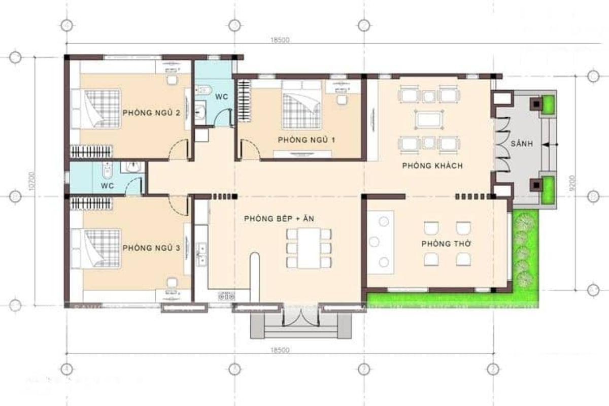 Bản vẽ nhà cấp 4 3 phòng ngủ 7x15 – Giải pháp tối ưu cho gia đình Việt 1 bản vẽ nhà cấp 4 3 phòng ngủ 7x15