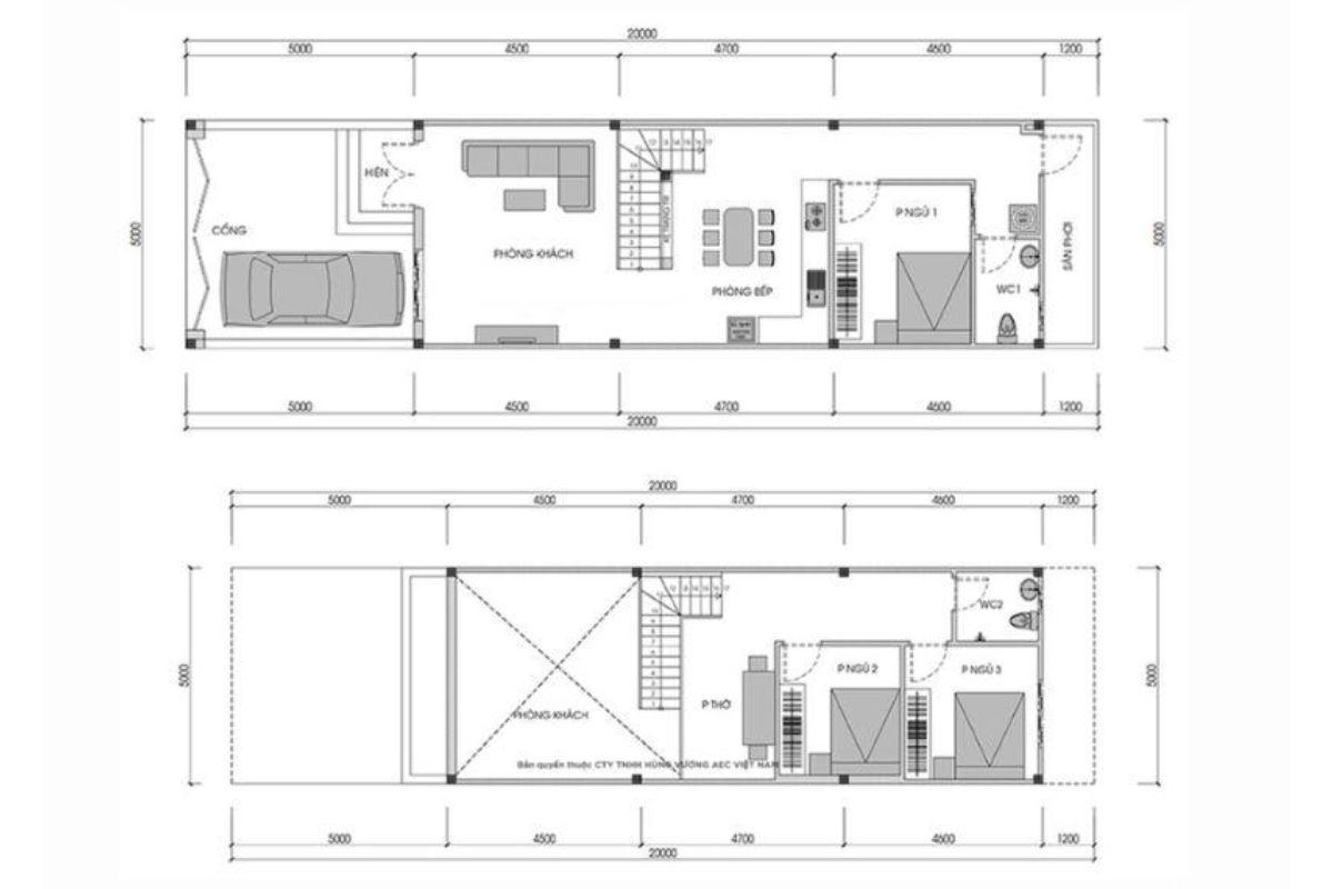 Bản vẽ thiết kế nhà gác lửng 5x20 3 bản vẽ thiết kế nhà gác lửng 5x20