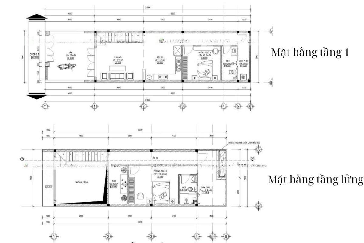 Bản vẽ thiết kế nhà gác lửng 5x20 2 bản vẽ thiết kế nhà gác lửng 5x20