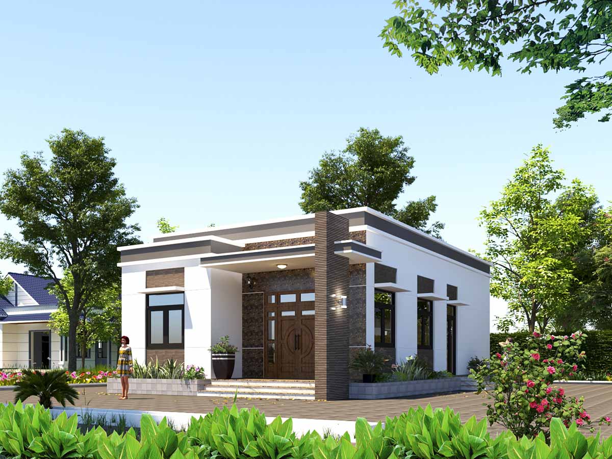 Bản vẽ nhà cấp 4 3 phòng ngủ 100m2 – Giải pháp tối ưu cho gia đình hiện đại 1 Nhà cấp 4 3 phòng ngủ 100m2 hiện đại mái bằng